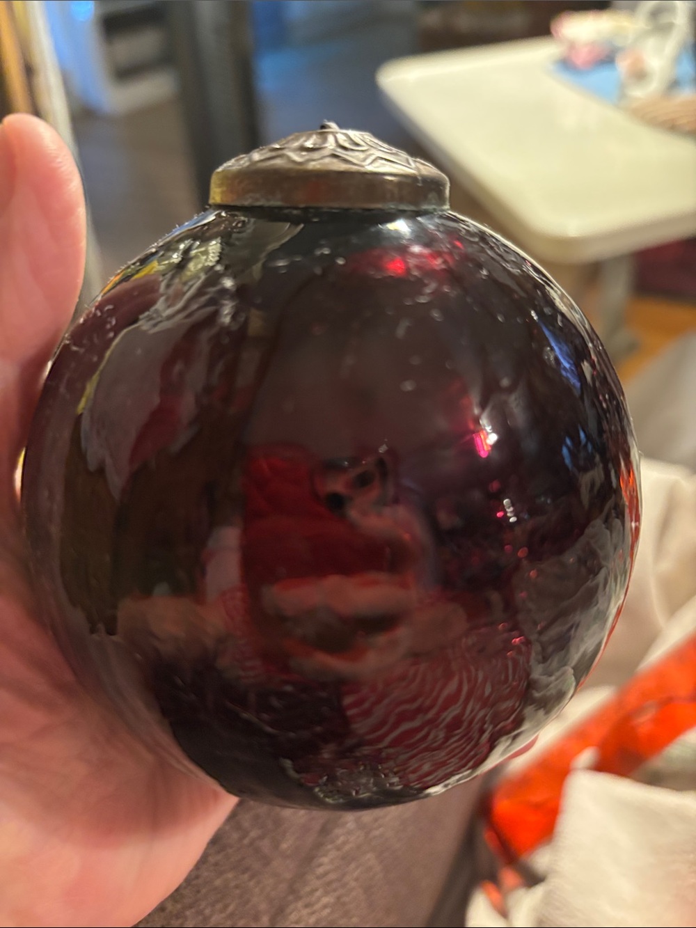 Handblown Deep Red Glass Art Ball Ornament